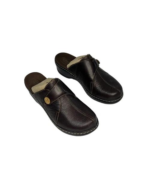 Clarks Leather Slide Sandal Clog Mule Womens Size 11 M Dark Brown