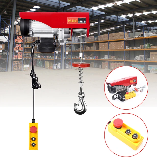 Produktbild von Elektrische Seilwinde 1000 Kg, 220V, 1600 W Kupfermotor, 12 M Seil, 8 M/min (einzeln) / 4 M/min (doppelt), Not-Aus, IP40, Inkl. Fernbedienung