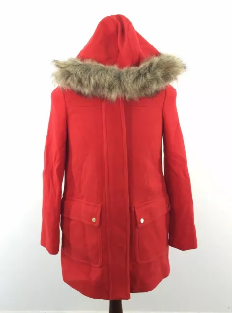 J. Crew Red Wool Blend Full Zip Faux Fur Trim Hooded Chateau Parka Coat Women 2