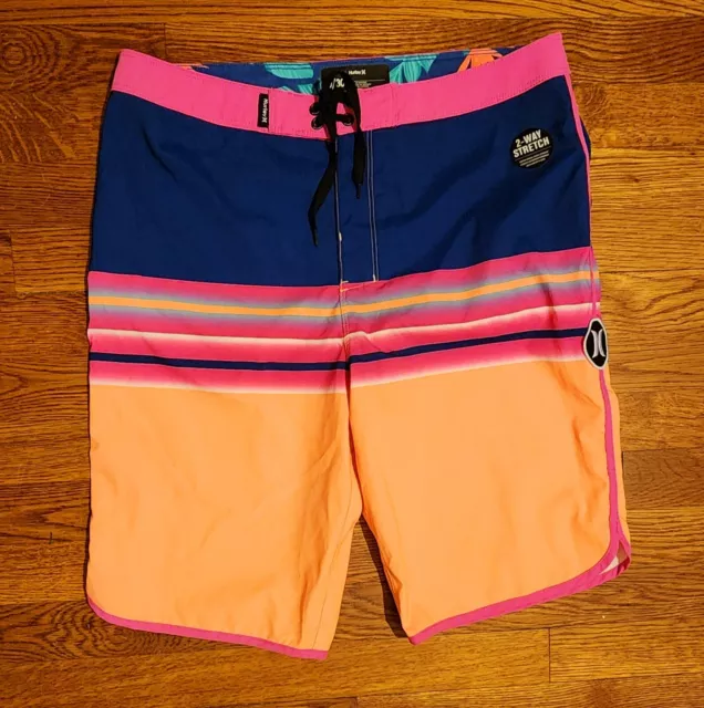 Hurley Swim Board Shorts Orange Neon Stripes Men's Size 20/30