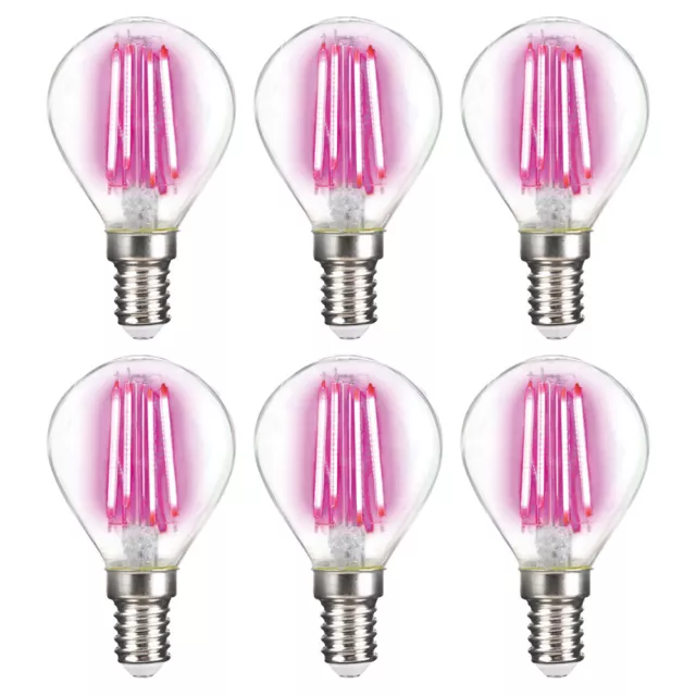 6 x LightMe LED Filament Leuchtmittel Tropfen 4W E14 klar Pink P45 Kugel Deco