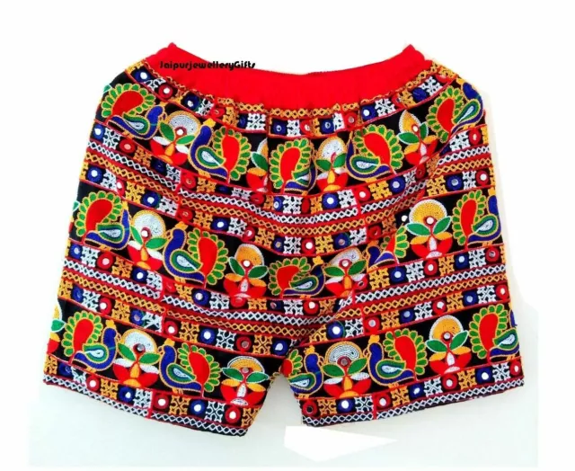 3 Pc Indian Rajasthani Embroidered Shorts Boho Mirror Work Ethnic Banjara Shorts