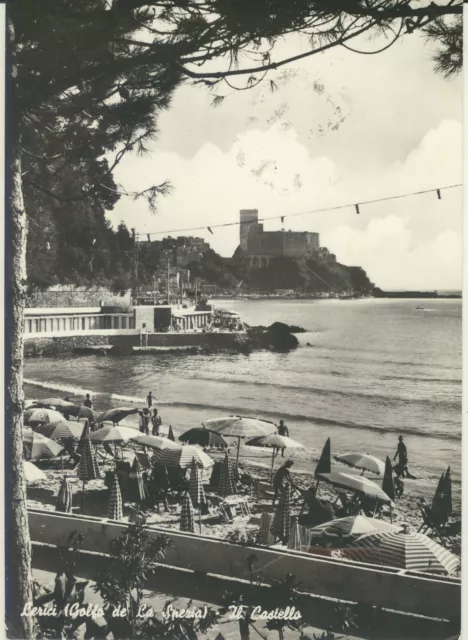 Lerici -La Spezia -Il Castello Spiaggia Animata Cartolina D'epoca