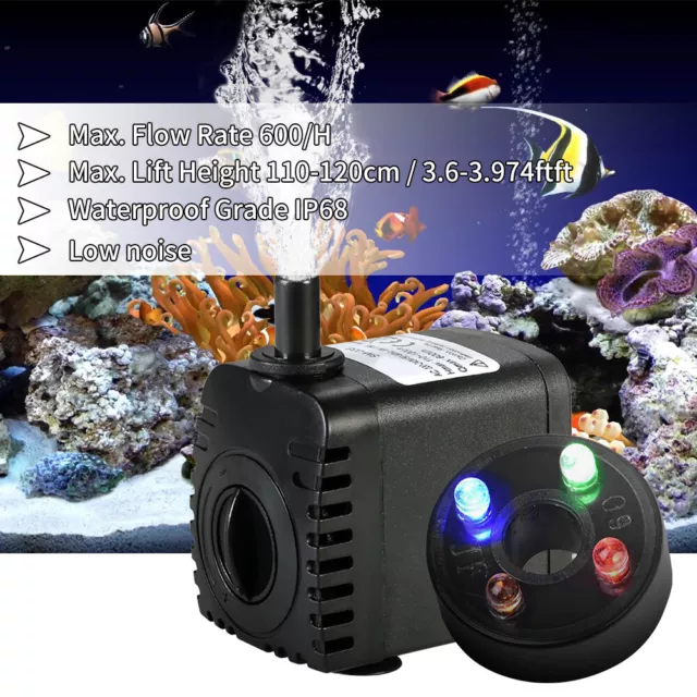 Quiet Submersible Water Pump Fish Tank Pond LED Aquarium Fountain Sump Feature