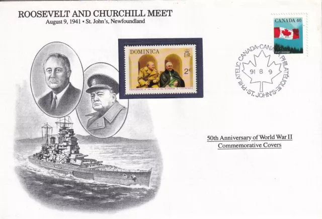 World War 2 Commemorative Cover.  'Roosevelt And Churchill Meet'.