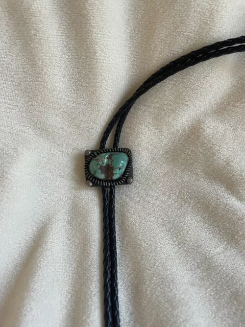 VINTAGE BOLO TIE Real Silver And Turquoise - Great Condition - Bennett ...