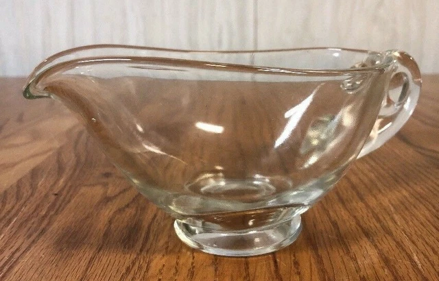 Vintage Gravy Boat Clear Glass Swirl Handle Heavy Concave Base Unique