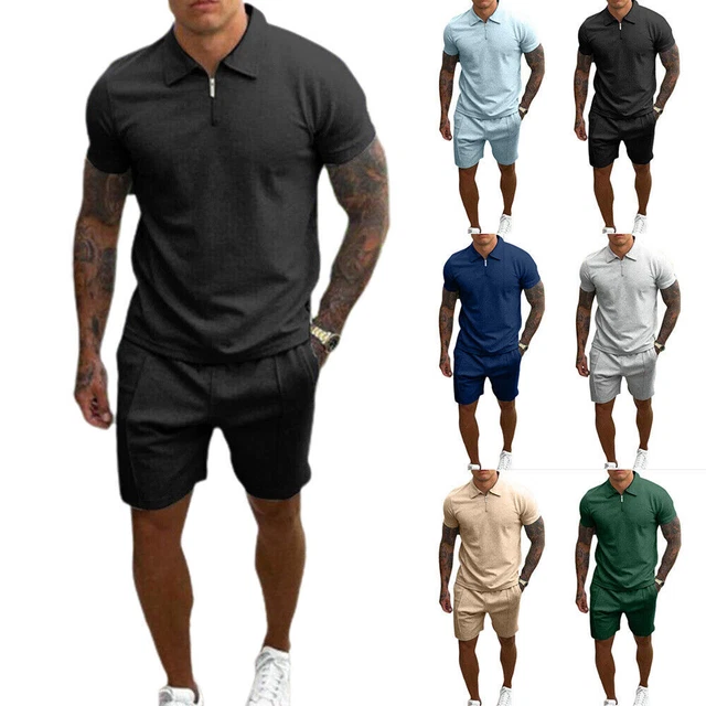 Mens Short Sleeve T-Shirt Tops+Shorts Set Casual Sport Joggers Tracksuit Pants