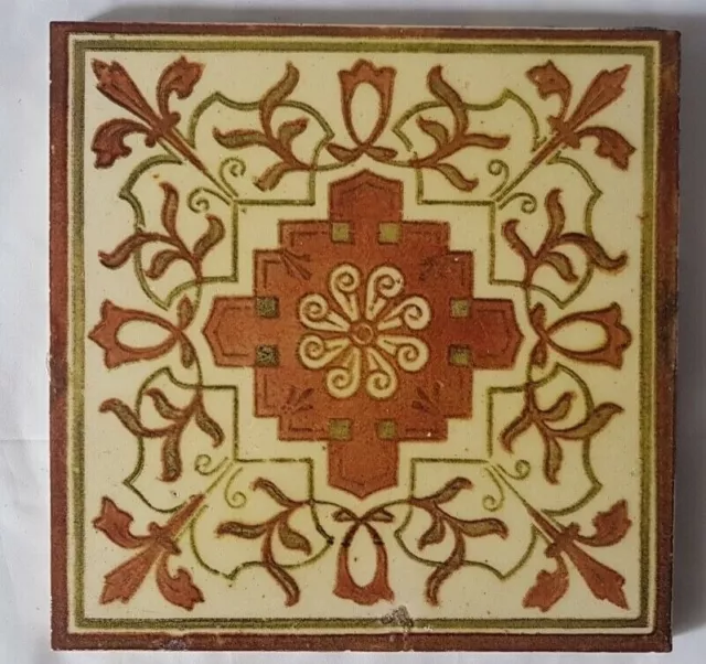Gorgeous Regal Symmetrical English Floral Design Victorian Tile Moorish 19Th C