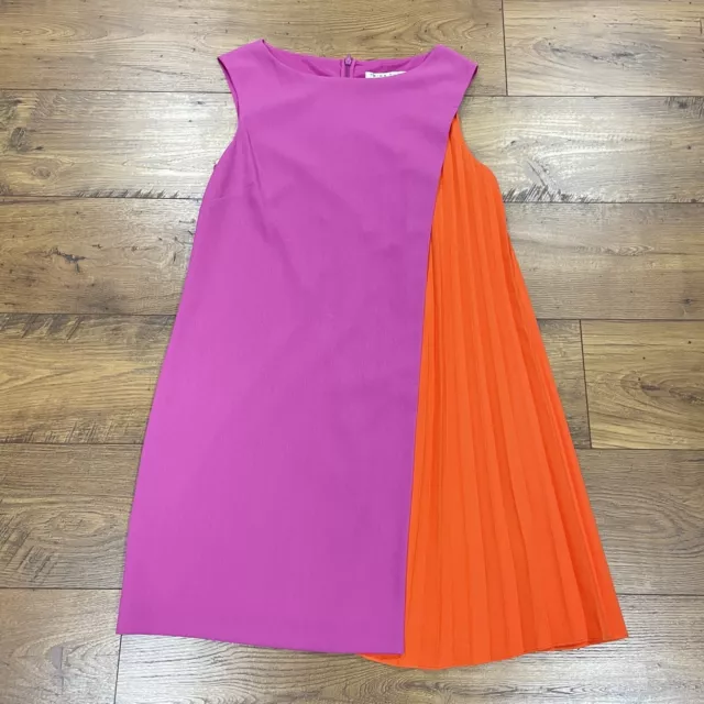 Trina Turk Dress Womens Medium Sleeveless Pleated Shift Pink Orange Colorblock