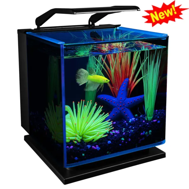 Betta Shadowbox Aquarium Kit Glass LED Lighting 3 Stage Filtration Fish 3 Gal