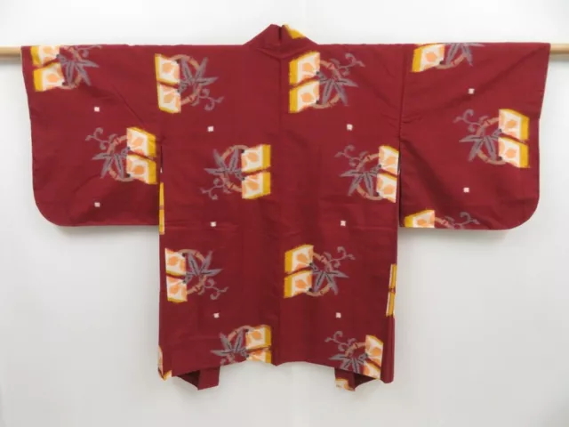 3012T09z390 Vintage Japanese Kimono Silk MEISEN HAORI Bamboo grass Brown