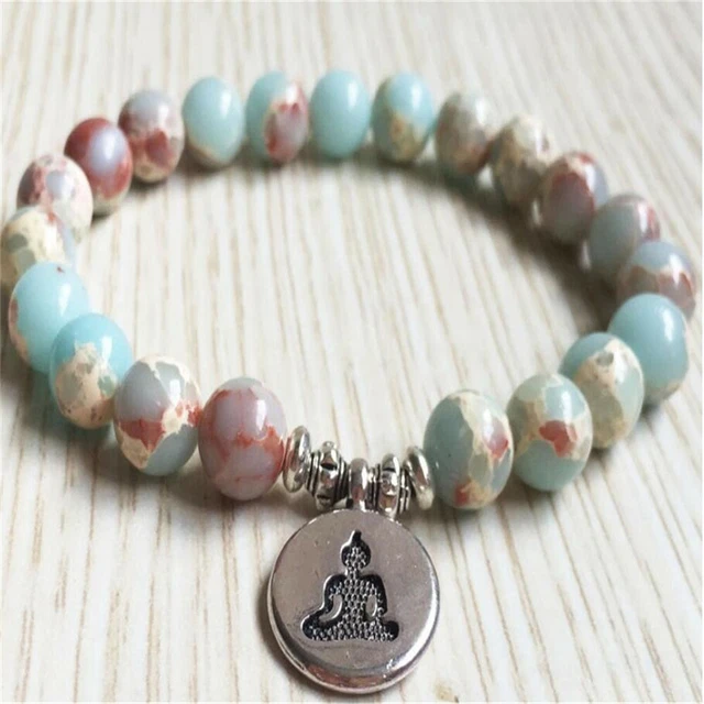 Bracelet pendentif Bouddha en pierre empereur 8 mm 7,5 pouces guérison spiritualité Reiki