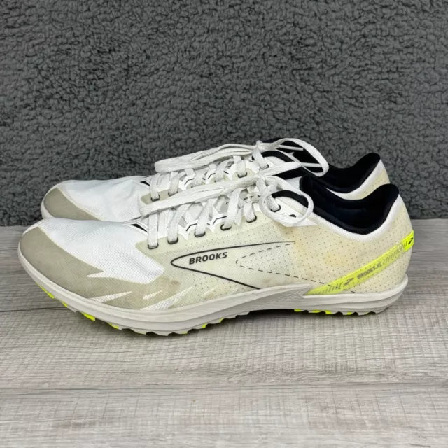 Brooks Shoes Mens 12 White Draft XC Cross Country Running Sneaker Spikes Train