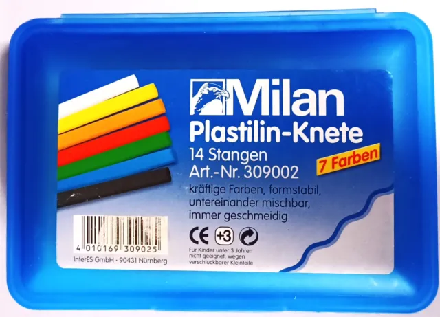 Plastilin Knete Milan 14-Set  7 Farben Kräftige Farben Formstabil Schulbox Blau