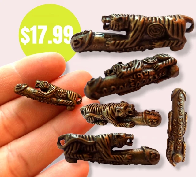 Magic Tiger Ride Lingham Yantra Phallic Thai Blessed Brass Amulet Pendant Holy