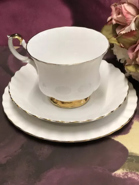 Royal Albert Val D'or  Trio Cup Saucer + Tea Plate White  Vgc