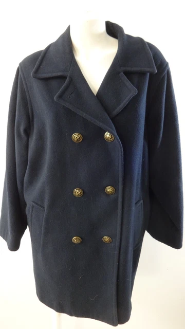 LESLIE FAY WOMEN S Navy Blue Wool Blend Double Breasted Coat Size