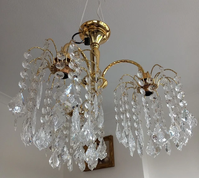 Brass 3 Chandelier Light Hanging Fixture USED
