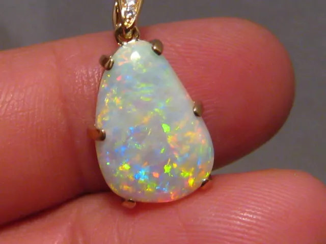 6.2 ct.   Natural Gem Opal & Diamond Pendant  , Solid 18k  Yellow Gold