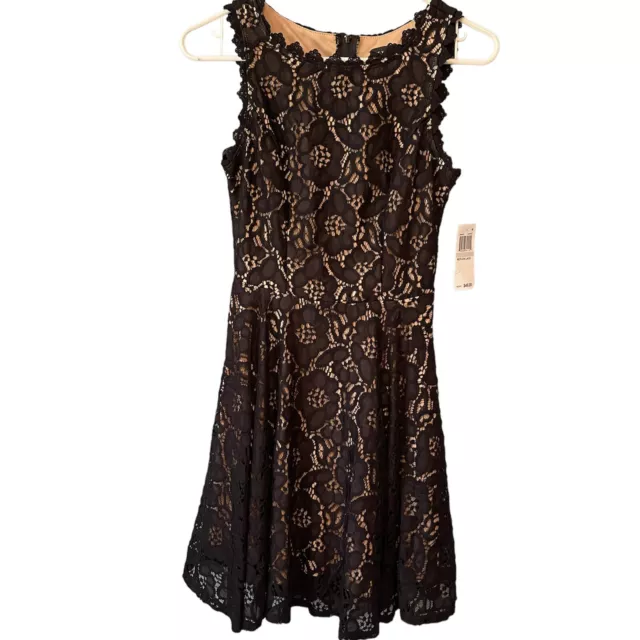City Studio NWT Black Lace Sleeveless Fit and Flare Dress. Tan Lining. Size 1