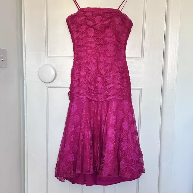 Frank Usher Vintage Formal Evening Dress Pink Lace - Size 36 - UK 12 - Hot Pink