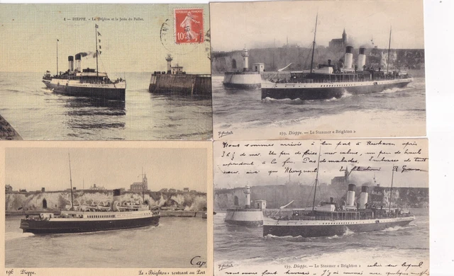 LOT DE 4 cartes postales anciennes old postcards DIEPPE bateaux steamer ...