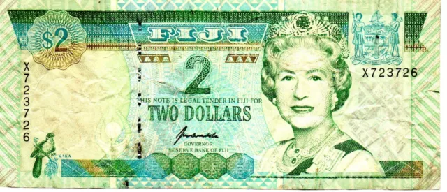 1996 Fiji 2 Dollar Bank Note P 96 Queen Elizabeth II as pictured X723726