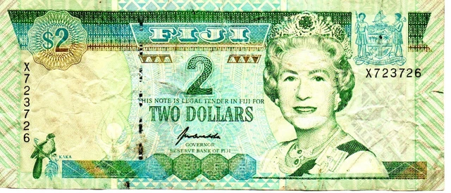 1996 Fiji 2 Dollar Bank Note P 96 Queen Elizabeth II as pictured X723726
