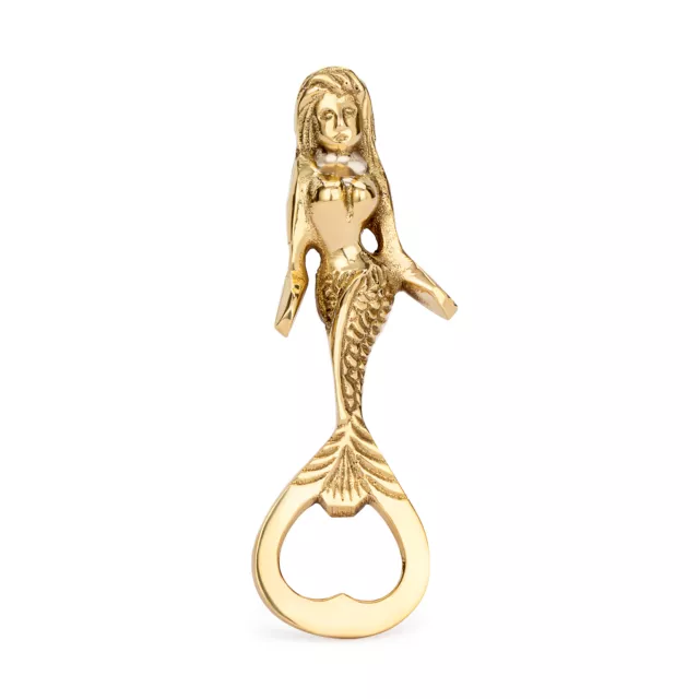 Maritim Flaschenöffner Meerjungfrau aus Messing gold 13,5cm Kapselheber
