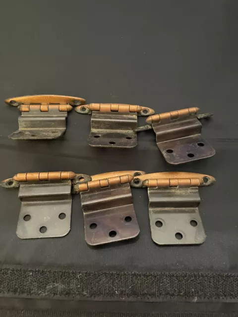 1960's Vintage Ajax Copper Tone Cabinet Door Hinge Lot Of 6 No Screws!