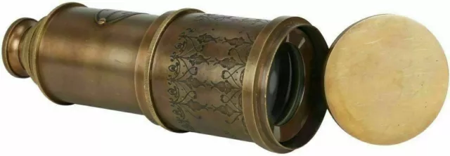 Marine Telescope Nautical Antique Solid Brass Pirate Spyglass 20" Wooden Box 2