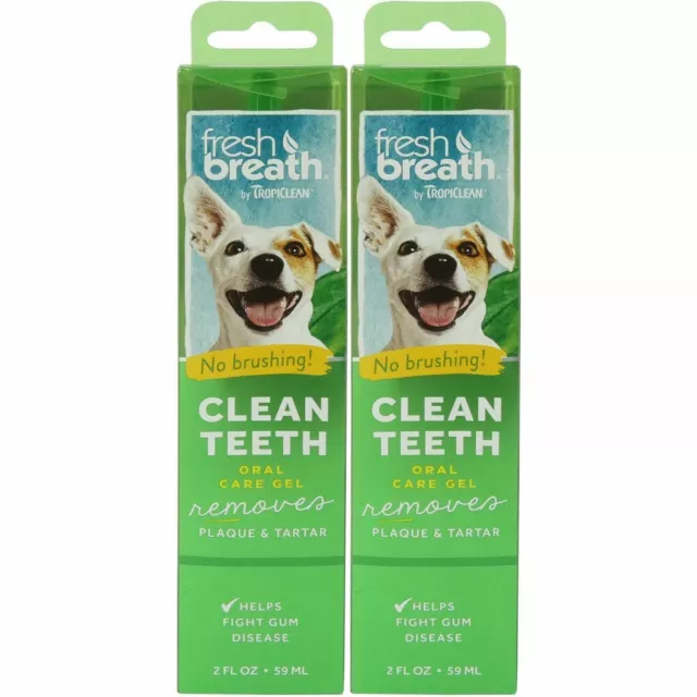 2 x TropiClean Fresh Breath Oral Care Clean Teeth Gel for Dogs Cleans off Plaque