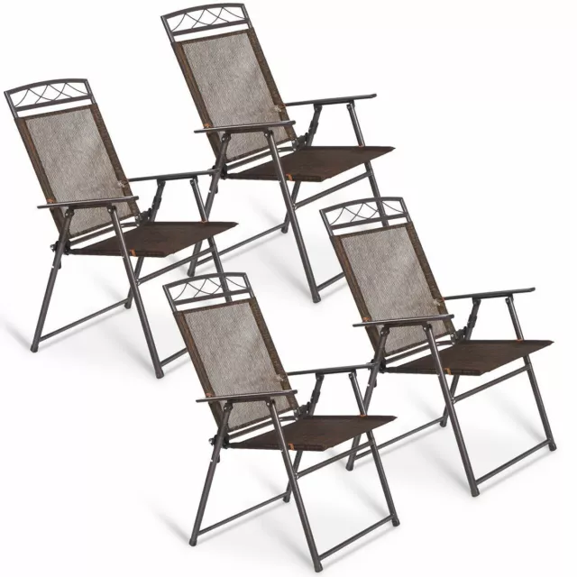 Set of 4 Patio Folding Sling Chairs Steel Textilene for Outdoor Deck Yard Pool