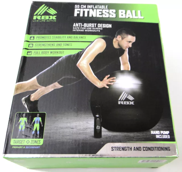 NEW RBX 55CM Inflatable Fitness Ball Workout Anti-Burst Intense with Pump
