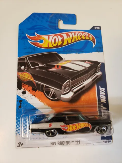 Hot Wheels 2010 HW Racing '11 '66 Chevy Nova Black 154/244 New Unopened Card