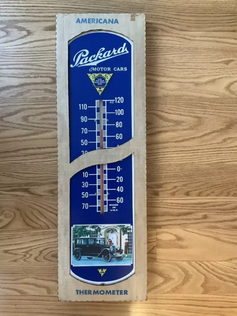 Vintage Packard Car Auto Dealership Metal Advertising Sign Thermometer 27” NIB