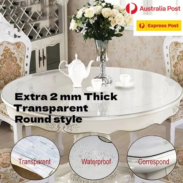 Round Extra 2MM Thick Clear PVC Tablecloth Protector Heat Resistant Crystal Plat