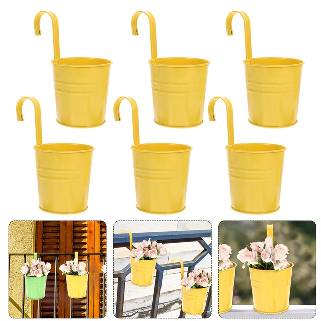 6 PCS Hängender Blumeneimer Aus Zinn Gartendekoration Zaun Blumentöpfe Schiene