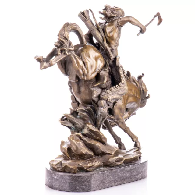 Original Milo Indianer Krieger Auf Pferd Messingskulptur Western Figur
