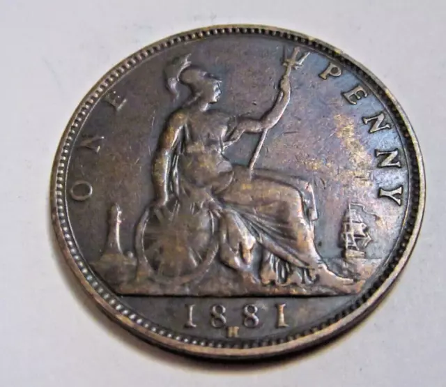 1881h One Penny Young Head Queen Victoria Heaton Mint Lot B  #