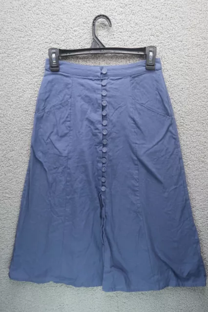 Asos Womens Size US 4 Button Front Midi Skirt blue linen cotton blend A-line