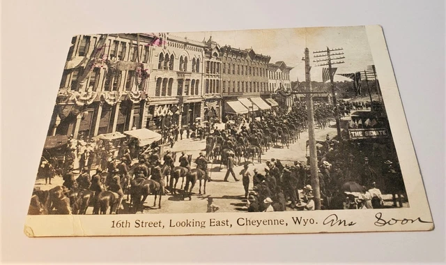 Antique Postcard Cheyenne Wyoming 16th Street Looking East Undivided Back