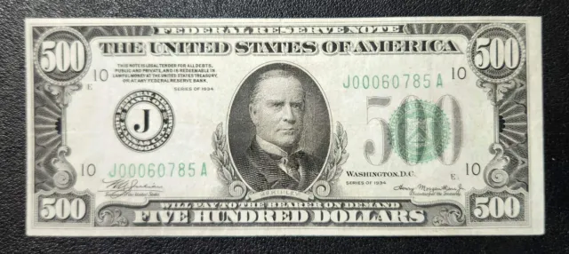 SC 1934 $500 Kansas City, MO District Federal Reserve Note (785A)