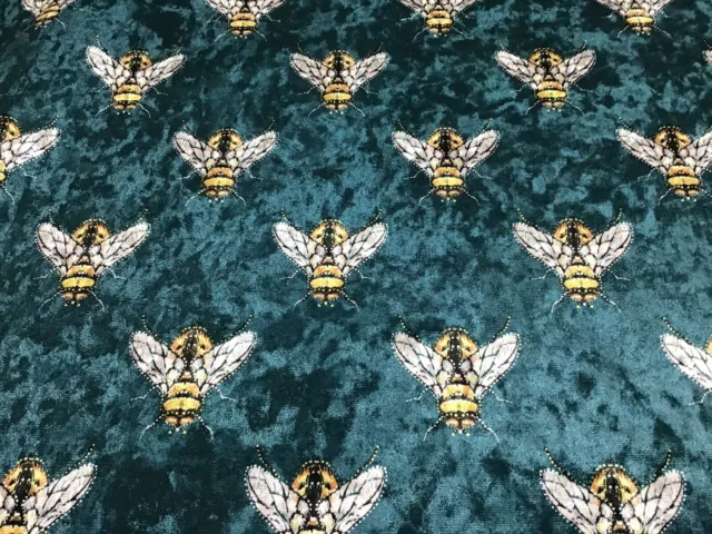 Designer Velvet Bees  Lalique/Gold  Printed 140cm wide Curtain/Upholstery Fabric