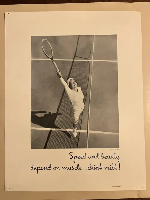 Drink Milk Vintage Original Poster Speed And Beauty circa ~MCM Tennis
