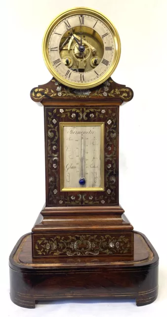 Antique Rosewood Inlaid Mantel Clock With Thermometer Savory & Fils A Paris 3