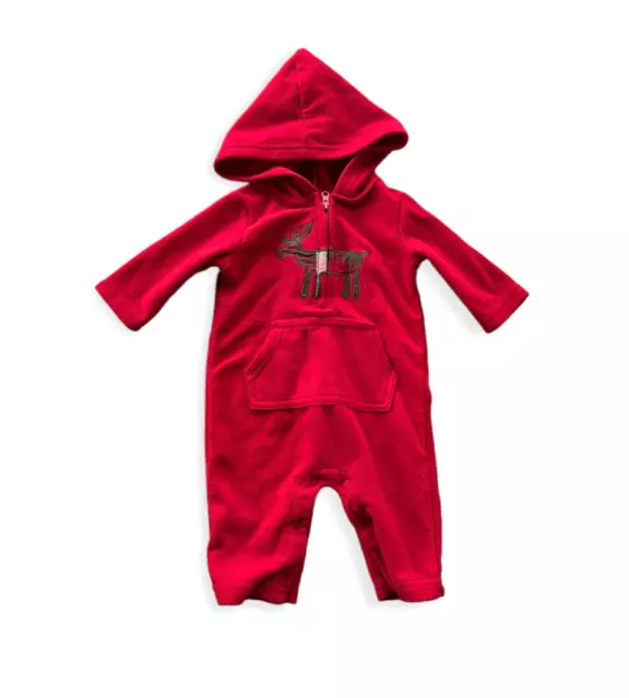 Baby Boys Carters Hooded Moose Fleece Holiday Plaid Coverall Romper - Sz 3 Mo