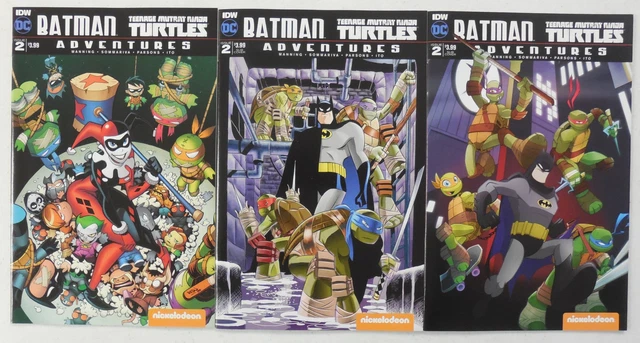 3x 2016 BATMAN TEENAGE MUTANT NINJA TURTLES Adventures # 2 VARIANTS Reg A B NM
