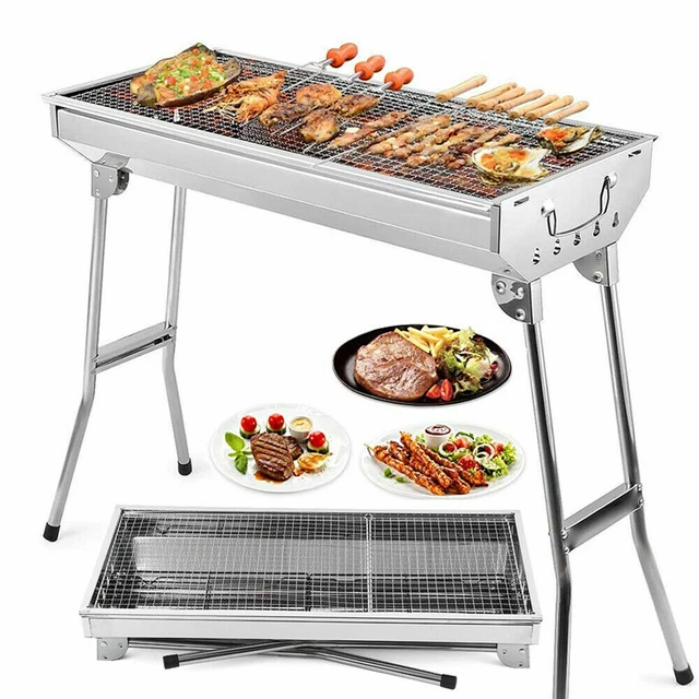 Barbecue A Carbonella Pieghevole In Acciaio Inox – Griglia Portatile Da Campeggio E Picnic – Leggera E Antiruggine
